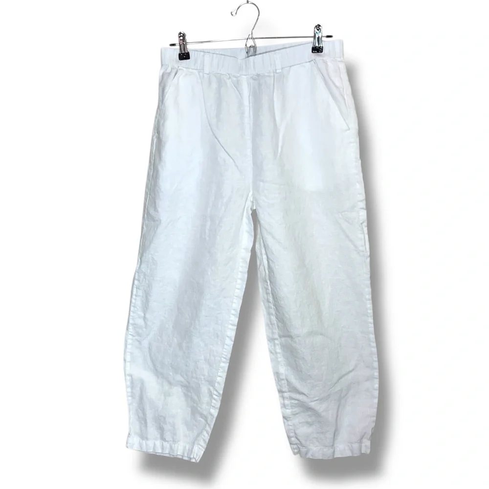 Quince European White Linen Hi-Rise Pull On Ankle Pants
